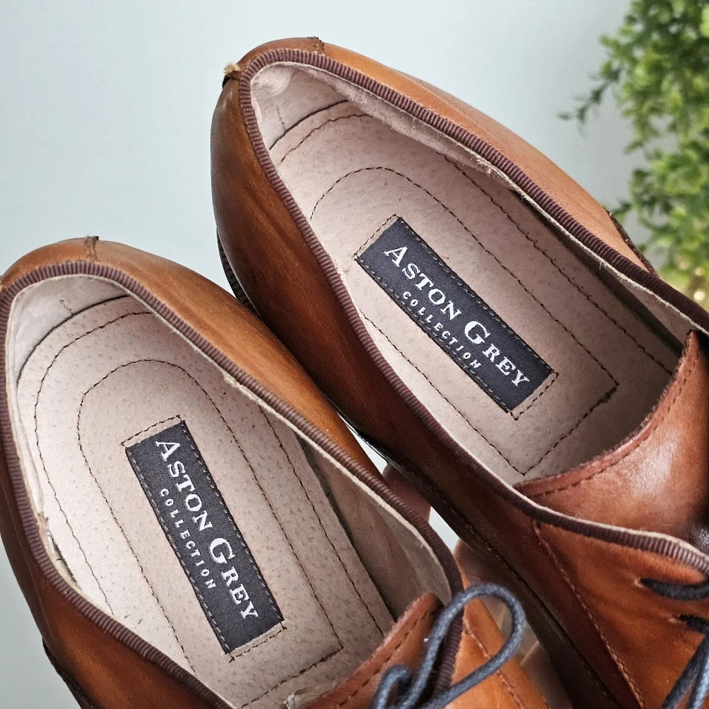 Aston Grey Leu Men’s Oxford Dress Shoes Cognac Brown Leather Lace Up Size 13
